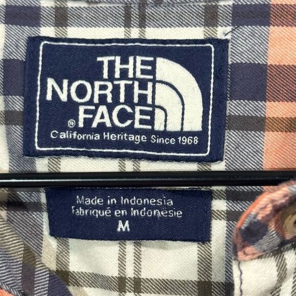 The North Face Plaid Flannel Shirt M Orange Brown Cream Button Up 100% Cotton - Picture 7 of 8